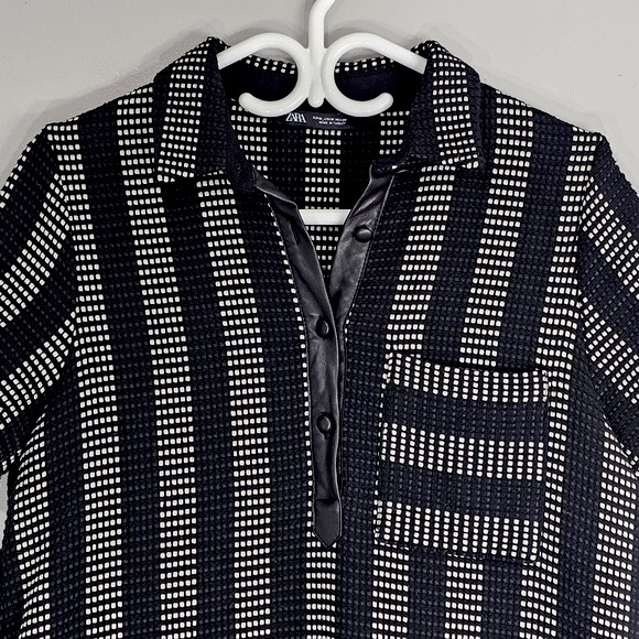 Zara Black + White Textured Woven Vegan Leather Pleated Dress *RARE* - Picture 4 of 11
